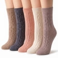thumbnail image 1 of 5 Pairs Women Diamond Knit Crew Socks Assorted Colors Mid Calf Boots Casual Socks, 1 of 6