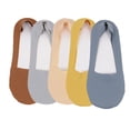 thumbnail image 1 of 5 Pairs Women Ice Silk Low Cut Liner Socks Deep Cut Design Anti-Slip Cotton Sole Breathable Invisible Socks for Flats - 5 pcs-E, 1 of 6