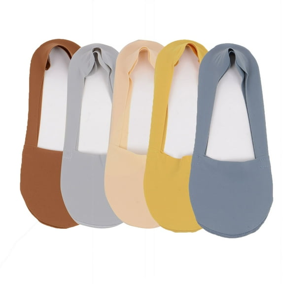 5 Pairs Women Ice Silk Low Cut Liner Socks Deep Cut Design Anti-Slip Cotton Sole Breathable Invisible Socks for Flats - 5 pcs-E