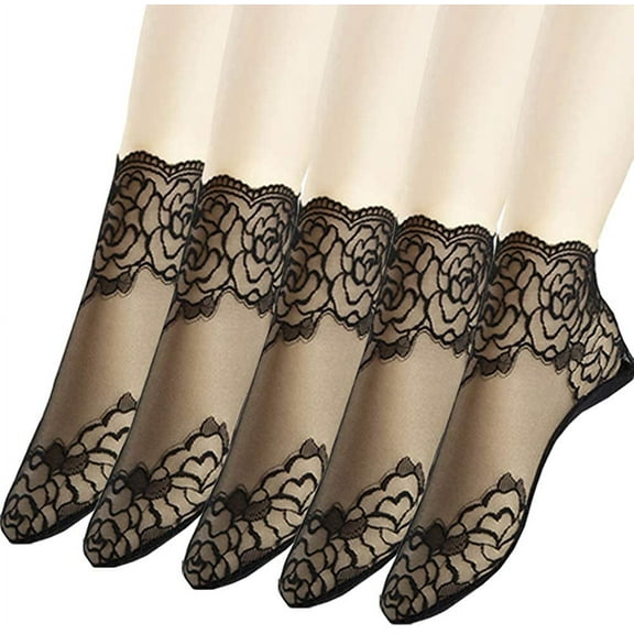 5 Pairs Women Lace Fishnet Socks Nylon Sheer Ankle Dress Sokcs