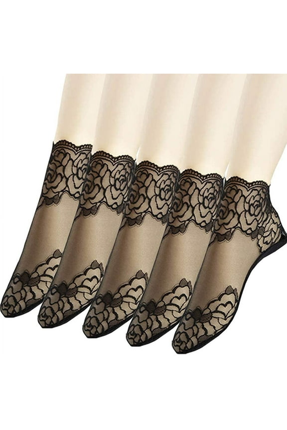 5 Pairs Women Lace Fishnet Socks Nylon Sheer Ankle Dress Sokcs