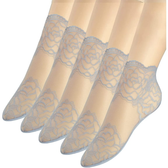 5 Pairs Women Lace Fishnet Socks Nylon Sheer Ankle Dress Sokcs