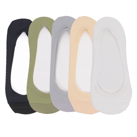 5 Pairs Women Low Cut Invisible Liner Socks Soft Stretch Mesh Top with Reinforced Toe and Moisture-Wicking Terry Cotton Sole - 5 pcs-E