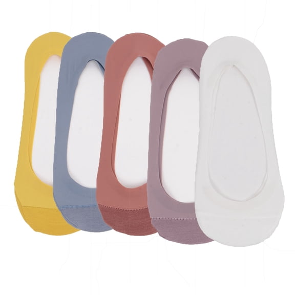 5 Pairs Women Low Cut Invisible Liner Socks Soft Stretch Mesh Top with Reinforced Toe and Moisture-Wicking Terry Cotton Sole - 5 pcs-F