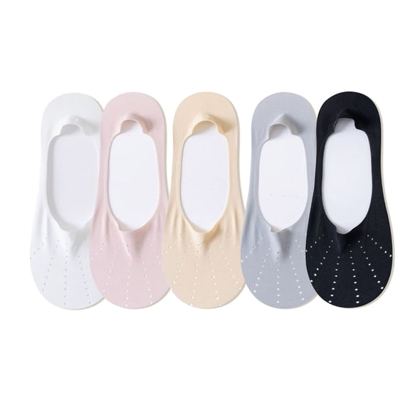5 Pairs Women Low Cut No Show Socks Breathable Stretch Knit Liner Design Anti-Slip Heel Grip for Flats and Loafers - 5 pcs-C