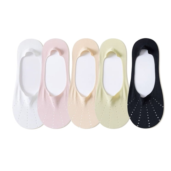 5 Pairs Women Low Cut No Show Socks Breathable Stretch Knit Liner Design Anti-Slip Heel Grip for Flats and Loafers - 5 pcs-D