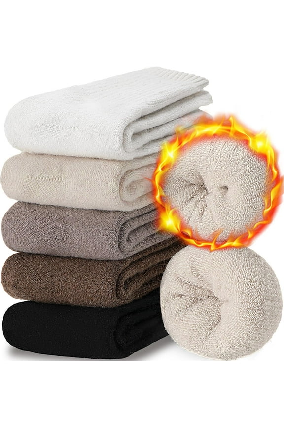 5 Pairs Women Merino Wool Boot Socks Warm Thermal Winter Thick Hiking Cozy Cabin Crew Comfy Socks for Ladies