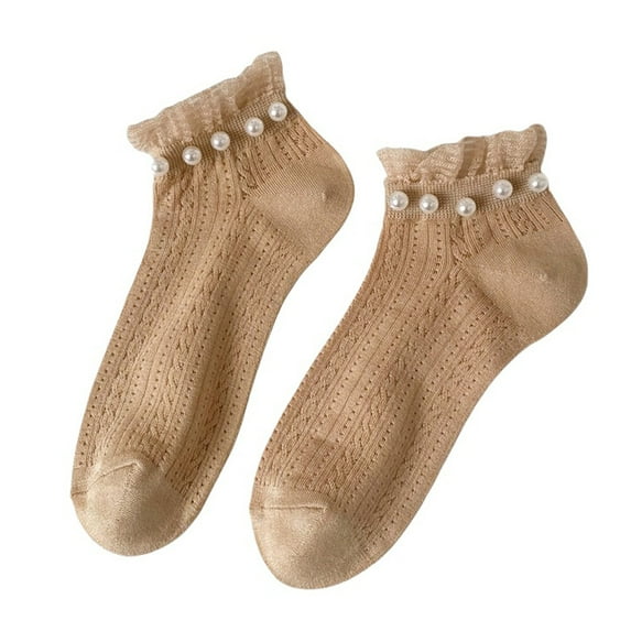 5 Pairs Women Mesh Beads Breathable Low Cut Socks Summer Lace Edge Boat Socks