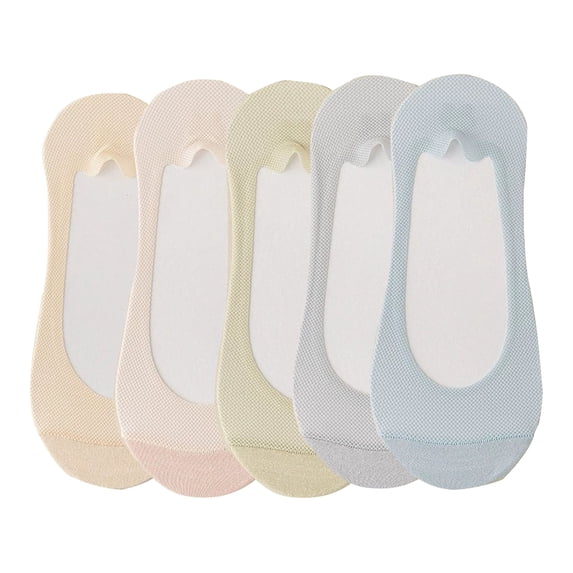 5 Pairs Women No Show Mesh Panel Socks Low Cut Stretch Cotton Liner Non-Slip Design for Ballet Flats and Loafers - 5 pcs-D