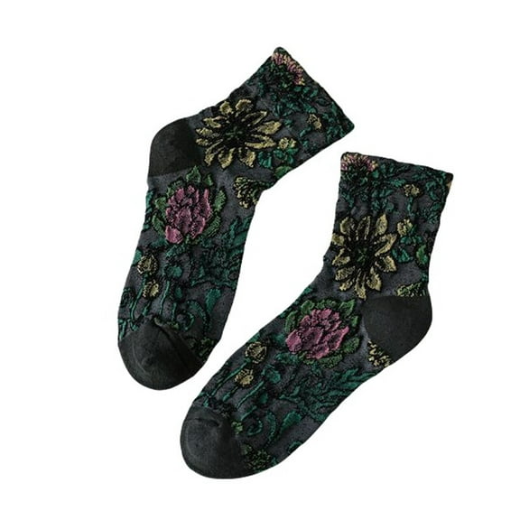 5 Pairs Women Retro Cotton Floral Mid Calf Tube Socks Stretch Sports Crew Socks