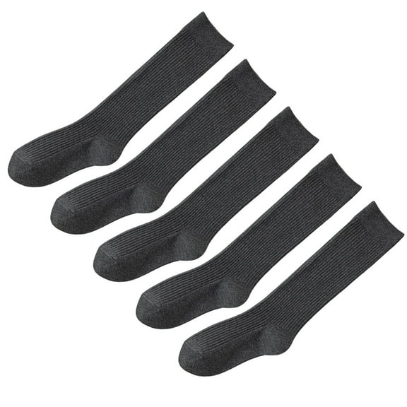 5 Pairs Women Ribbed Knit Cotton Knee Length Socks Comfortable Classical Preppy Student Solid Color Striped Stockings