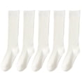 thumbnail image 1 of 5 Pairs Women Ribbed Knit Cotton Over The Calf Socks with Thick Double Stitching Classical Solid Color Knee Length Socks, 1 of 16