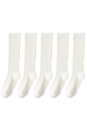 5 Pairs Women Ribbed Knit Cotton Over The Calf Socks with Thick Double Stitching Classical Solid Color Knee Length Socks