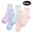 thumbnail image 1 of 5 Pairs Women Socks Striped Fluffy Coral Velvet Thick Warm Winter Socks Girls Indoor Floor Towel Socks（Purple,Blue,Green,Orange,Pink）, 1 of 4