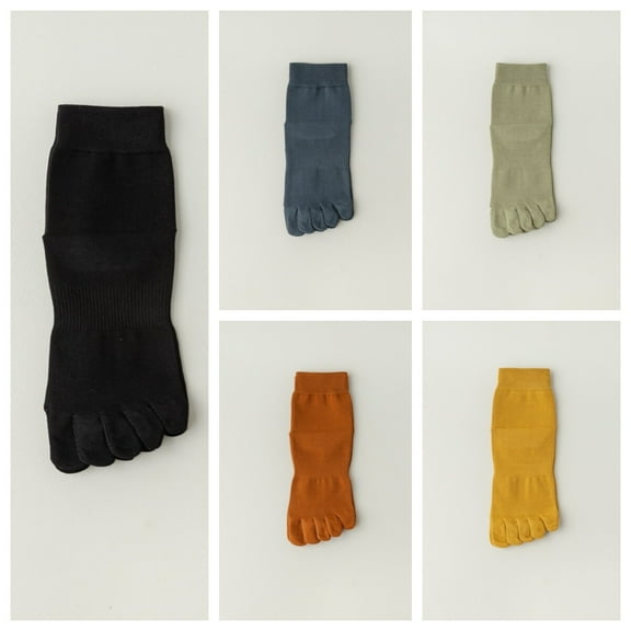 5 Pairs Women Solid Cotton Toe Socks Mid Calf Sports Stretch Toe Separator Socks