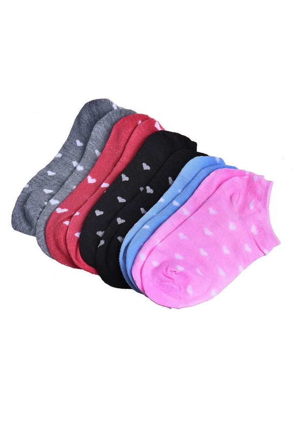 5 Pairs Women Sports Casual Low Cut Cotton Socks with Heart Dot Pattern All Cotton Comfortable Socks