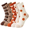 thumbnail image 1 of 5 Pairs Women Thick Warm Mid Calf Socks Autumn Winter Soft Knit Casual Crew Socks Pattern Design Striped Polka Dot Heart Print Cozy Thermal Gift Set, 1 of 6