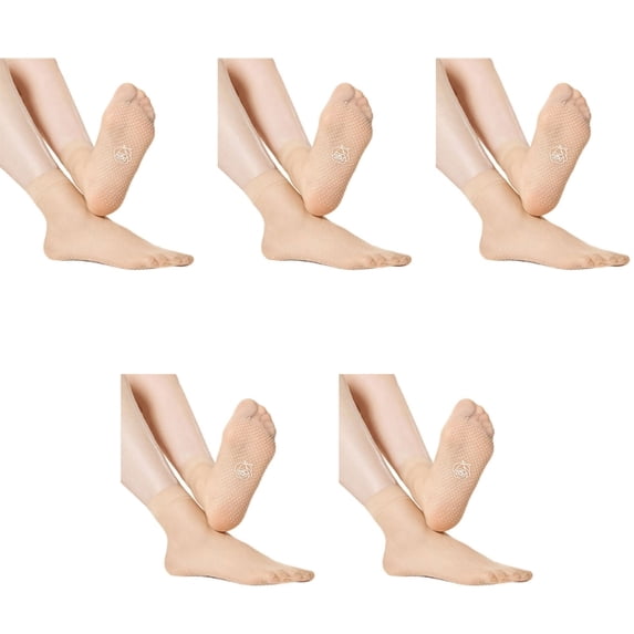 5 Pairs Women Thin Sheer Short Ankle Nylon Socks with Antislip Gripper Bottom