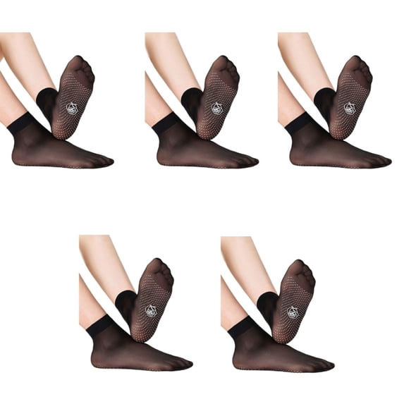 5 Pairs Women Thin Sheer Short Ankle Nylon Socks with Antislip Gripper Bottom