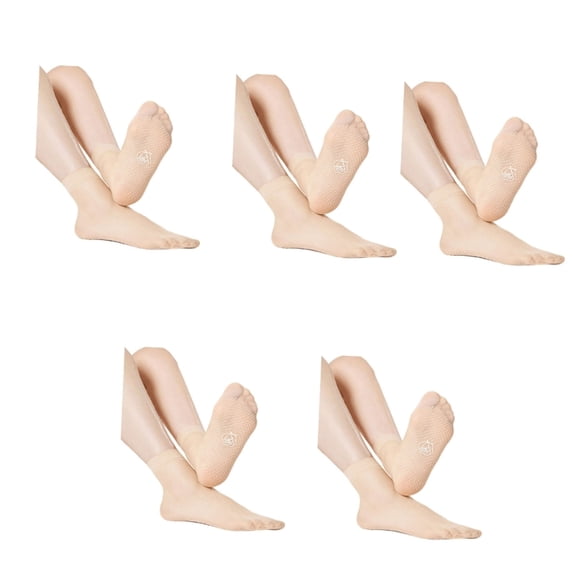 5 Pairs Women Thin Sheer Short Ankle Nylon Socks with Antislip Gripper Bottom