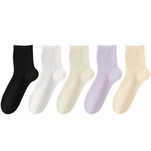 5 Pairs Women Thin Socks, Comfort Breathable Lightweight Ankle Socks, Cotton Crew Socks | Stretchy Fit, Elastic Cuff, Casual Daily Wear, Lightweight And Breathable QURATI