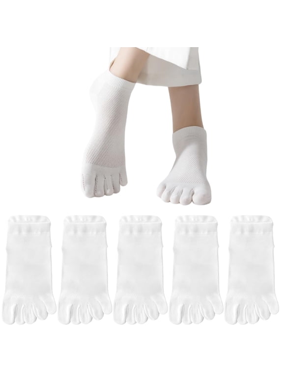 5 Pairs Women Toe Socks, Cotton Breathable Five Finger Ankle Socks for Athletic Sports Workout Running Walking, US 5-10