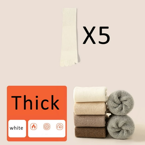5 Pairs Women Toe Socks Thick Winter Cotton Solid Loose Breathable Warm Floor Sleeping Terry Against Cold Snow Five Finger Socks (5 Pairs white,EU35-39)