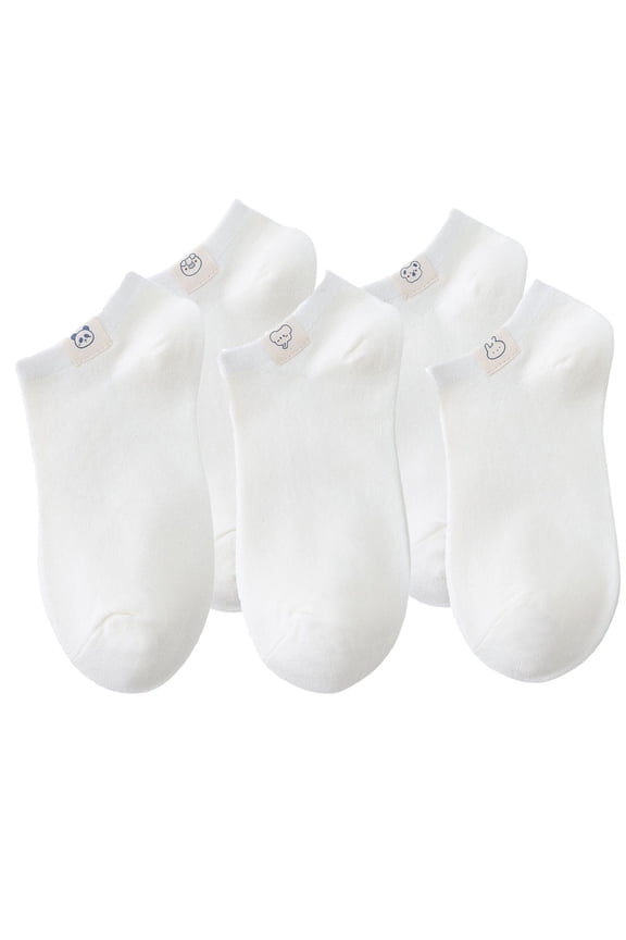 5 Pairs Women's Ankle Socks Soft Cotton Stretch Fabric with Cute Cartoon Animal Tags Comfortable Low-Cut Design - Multicolored