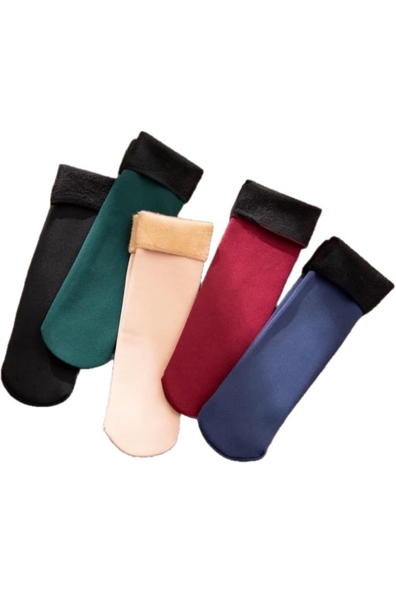 5 Pairs Women's Autumn Winter Socks, Thickened Thermal Fleece Lined Cold-Proof Warm Self-Heating Socks, Soft Cozy Snow Socks for Home & Outdoor.