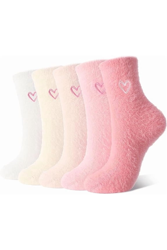 5 Pairs Women's Bow Fuzzy Socks Winter Soft Slipper Socks Coquette Stuff Fluffy Thick Home Sleeping