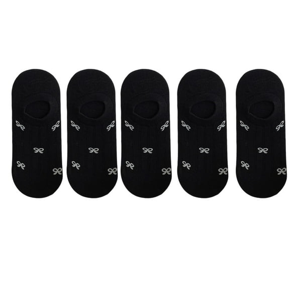 5 Pairs Women's Bow Pattern Low Cut No Show Socks Breathable Mesh Knit Anti-Slip Design Multiple Color Options - 5 pairs-D