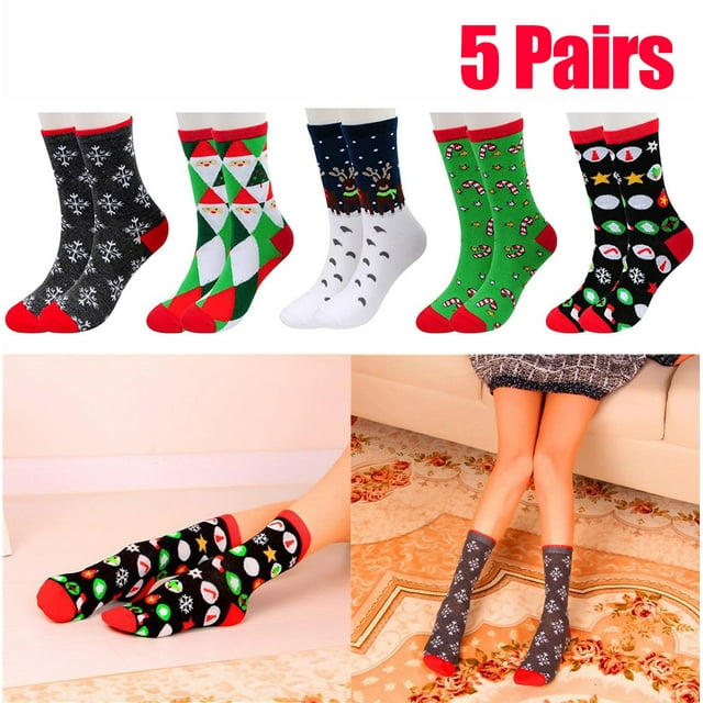 5 Pairs Women's Christmas Holiday Socks Funny Cotton Xmas Socks Gift
