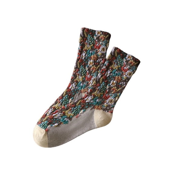 5 Pairs Women's Cotton Flower Mid Calf Tube Socks Stretch Sports Crew Socks