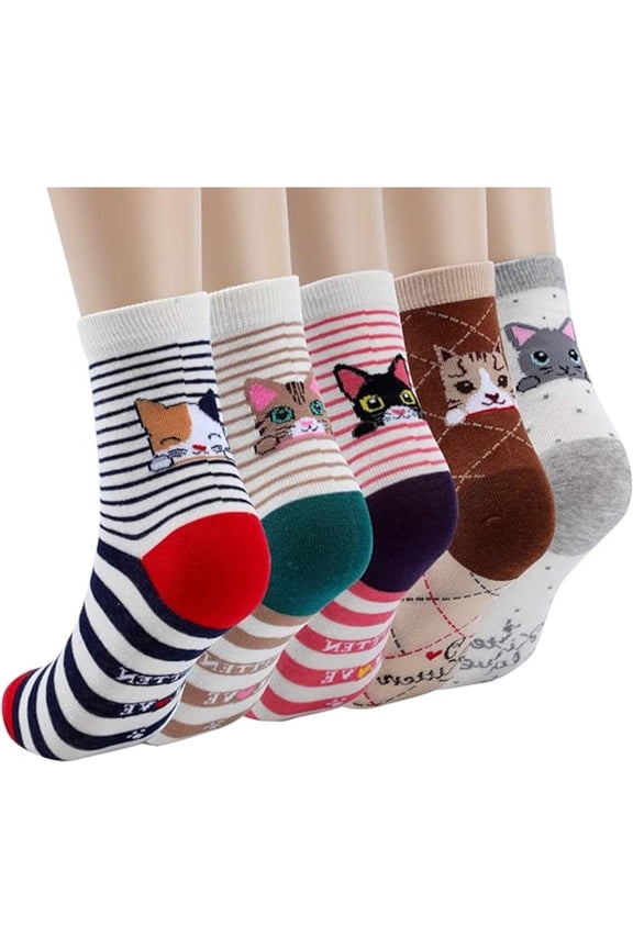 5-Pairs Women's Cute Cat Paw Socks Soft Comfortable Animal Socks for Spring Autumn Daily Wear