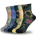 thumbnail image 1 of 5 Pairs Women's Floral Cotton Vintage Pattern Crew Novelty Ankle Ruffle Warm Casual Dress Socks, 1 of 6