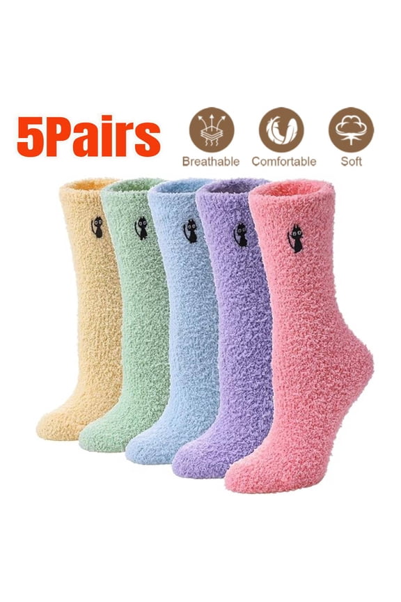 5 Pairs Women's Fuzzy Socks Cozy Fluffy Winter Warm Slipper Socks Microfiber Soft Home Sleeping Socks Winter Socks