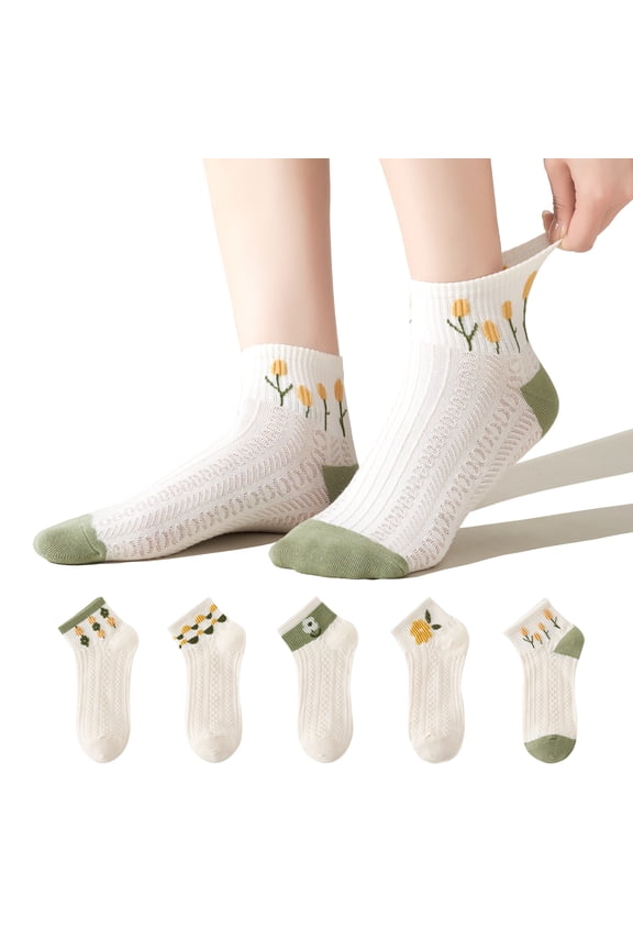 Women‘s Floral Crew Socks, Allover Flower Knit, 6 Pairs