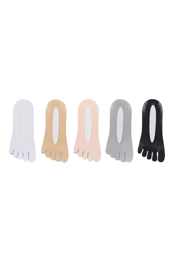 5 Pairs Women's Invisible Split Toe Socks Cotton Silicone Grip Antislip Breathable Mesh Not Show Low Cut Design Hosiery