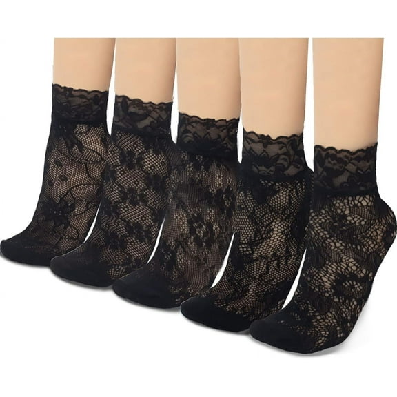 5 Pairs Women's Lace Ankle Socks Mesh Lace Fishnet Ankle Socks for Girls Accessories Dress