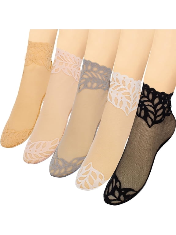 5 Pairs Women's Lace Ankle Socks Mesh Lace Fishnet Ankle Socks for Girls Accessories Dress