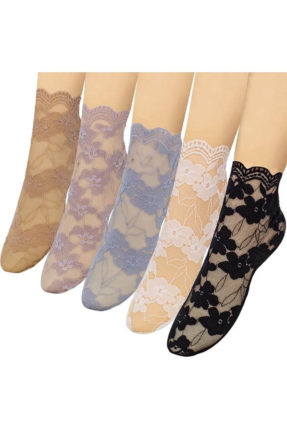 5 Pairs Women's Lace Ankle Socks Mesh Lace Fishnet Ankle Socks for Girls Accessories Dress
