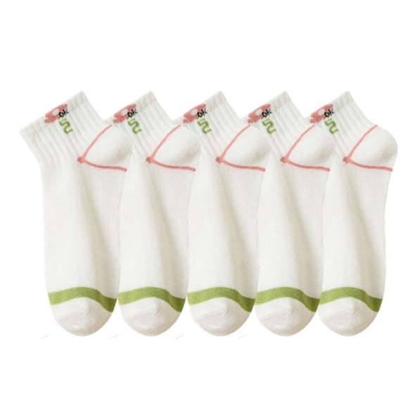 5 Pairs Women's Low Cut Ankle Socks with Polka Dot and Stripe Patterns Soft Cotton Anti-Pilling Casual Everyday Style, 5 PK-B