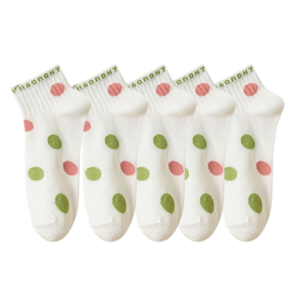 5 Pairs Women's Low Cut Ankle Socks with Polka Dot and Stripe Patterns Soft Cotton Anti-Pilling Casual Everyday Style, 5 PK-C