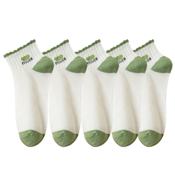 5 Pairs Women's Low Cut Ankle Socks with Polka Dot and Stripe Patterns Soft Cotton Anti-Pilling Casual Everyday Style, 5 PK-D
