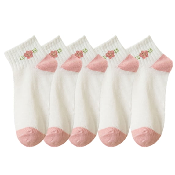 5 Pairs Women's Low Cut Ankle Socks with Polka Dot and Stripe Patterns Soft Cotton Anti-Pilling Casual Everyday Style, 5 PK-E
