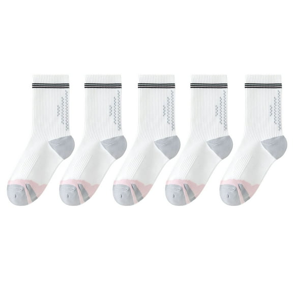5 Pairs Women's Mid-Crew Sport Socks Cushioned Arch Support Breathable Athletic Fit with Elastic Cuff - 5 pairs-E