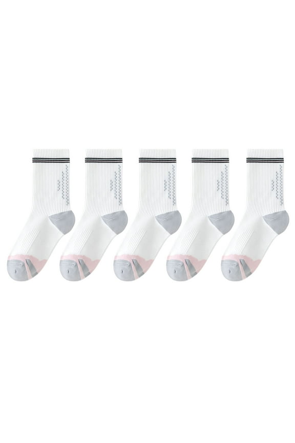 5 Pairs Women's Mid-Crew Sport Socks Cushioned Arch Support Breathable Athletic Fit with Elastic Cuff - 5 pairs-E