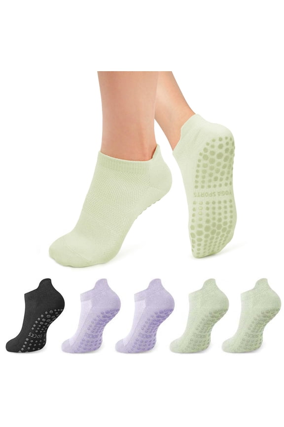5 Pairs Womens Non-Slip Yoga Grip Socks  Breathable Cotton Anti-Skid Socks for Barre, Ballet, Fitness & Daily Wear