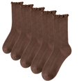 thumbnail image 1 of 5 Pairs Women's Ruffle Crew Socks - Breathable Stretchy Comfort One Size, Brown, 1 of 1