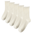 thumbnail image 1 of 5 Pairs Women's Ruffle Crew Socks - Breathable Stretchy Comfort One Size, Cream, 1 of 1